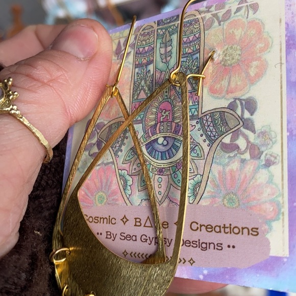 Opalite Moon ๐ Brass Earrings || boho babe || good vibes || handmade - Picture 6 of 8